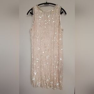 Joy Cherry Rose Gold Silk Sequin Pearl Beaded Sleeveless Dress Size 10